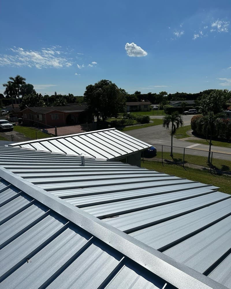Silver standing seam metal roof