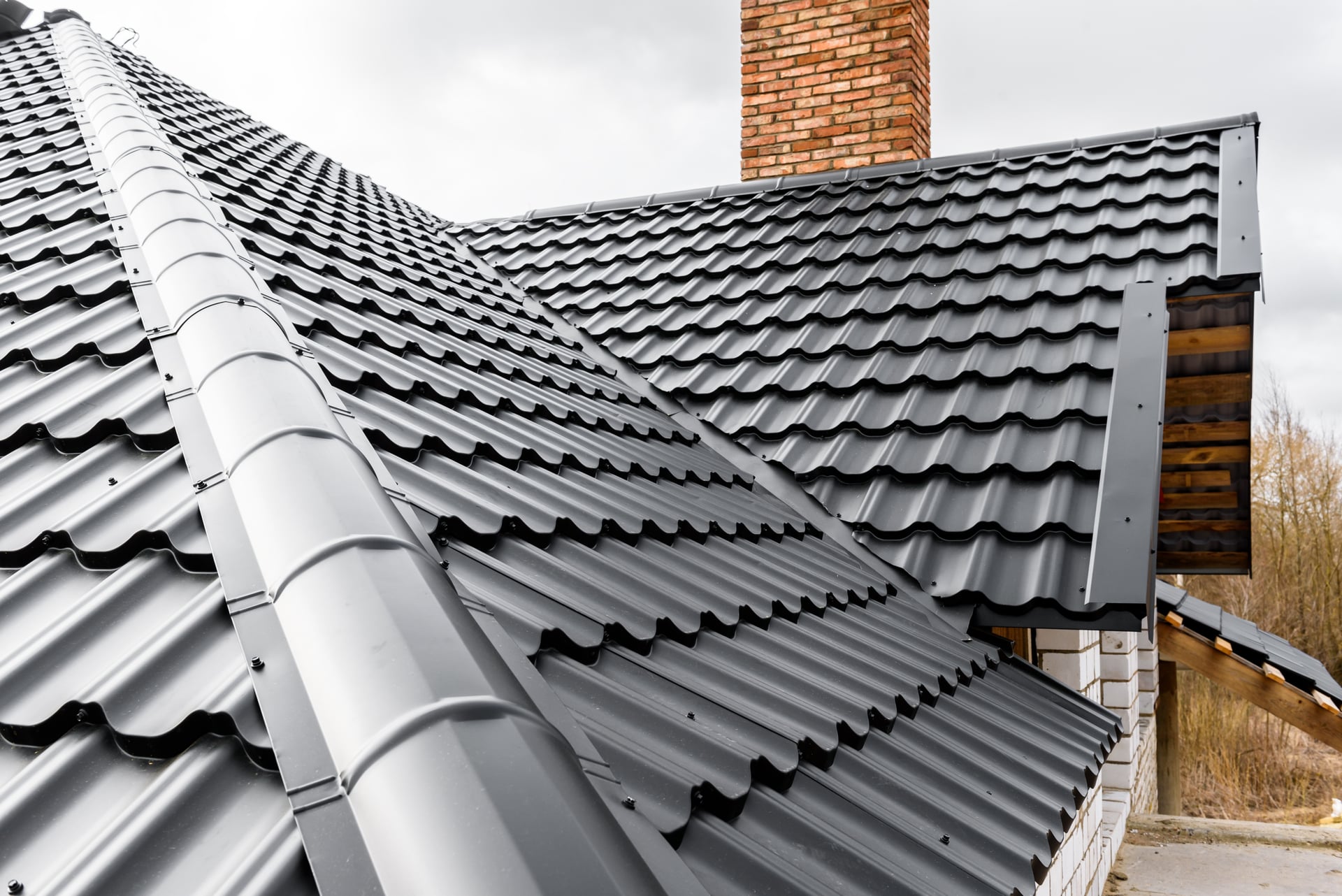 Metal tile roof with ridge detail