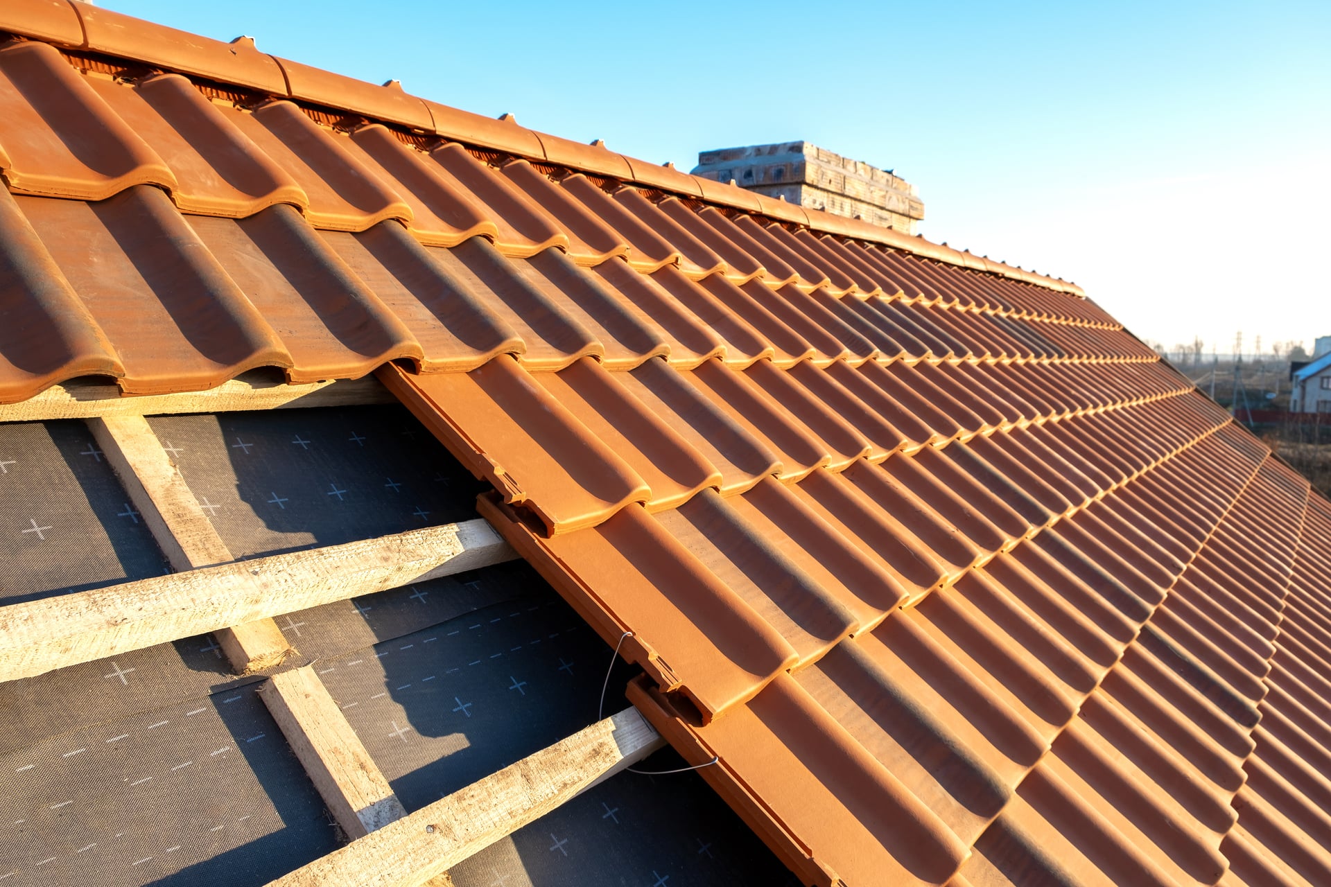 Clay tile roof with ridge detail